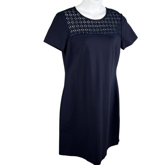 Brooks Brothers Red Fleece Womens XL Navy Eyelet Lace Yoke Shift Dress Stylish - Picture 8 of 15